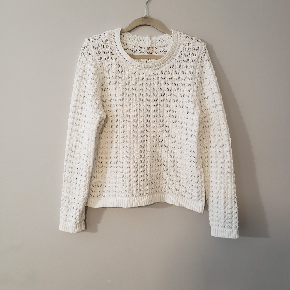a.n.a. A New Approach Womens Crocheted Sweater LARGE Coastal Boho Chunky White